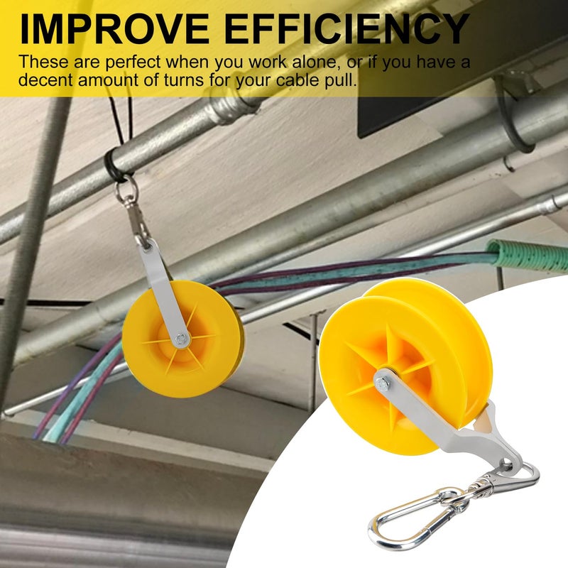 Venussar 2 Pack Cable Pulley Set, Cable Installation Pulley with Carabiner, Holds up to 20 CAT5 & 6, Wire Pulling Tools for Low Voltage Electrical, Network, Coax Cables - Image 5